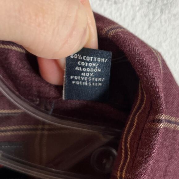 Arrow Men's Button Down Shirt S 14-14.5 Burgundy Red Check Collared Long Sleeve - Picture 7 of 8